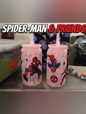 Spiderman Pink Kids Plastic Straw Cup - Official Character Design